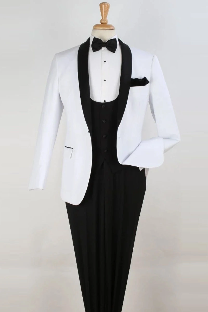Witte Smoking met Shawl Kraag en Vest voor Heren: Elegantie in Één Knop!